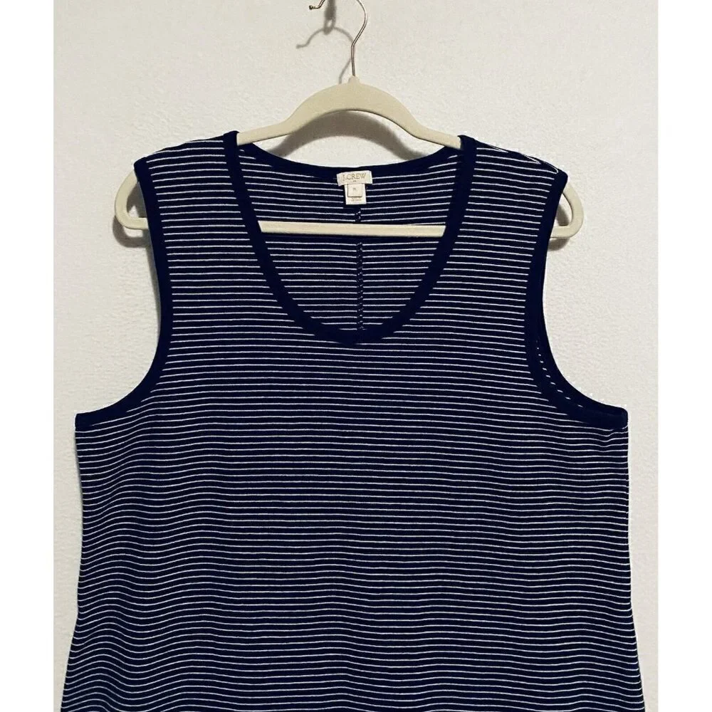 J Crew Tank Dress Womens XL Striped Sleeveless Navy Blue Nautical Cotton Stretch